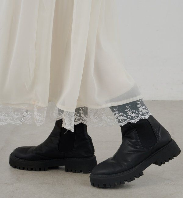  「裾レース切替サテンキャミワンピース」|ワンピース|