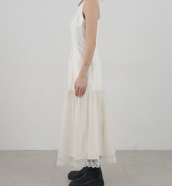  「裾レース切替サテンキャミワンピース」|ワンピース|