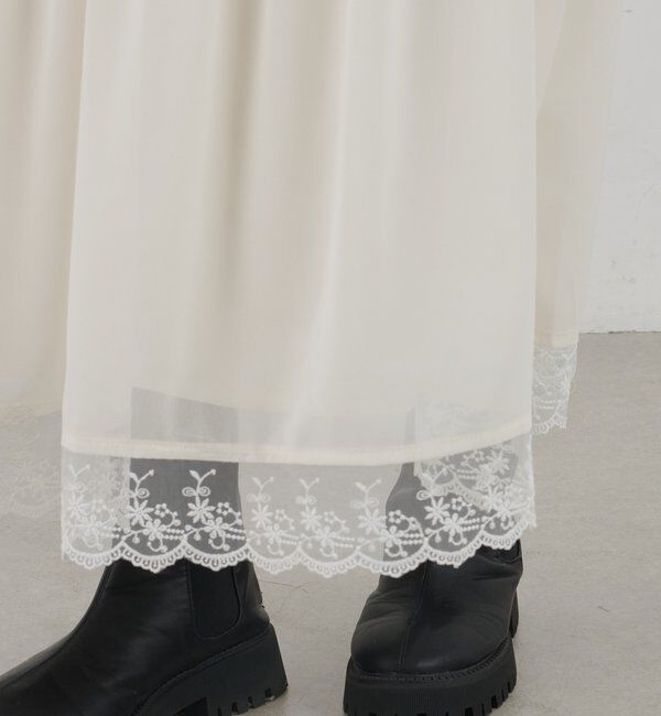  「裾レース切替サテンキャミワンピース」|ワンピース|