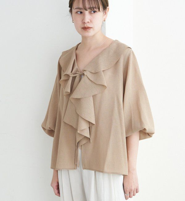  「フリルカラーブラウス」|シャツ・ブラウス|ベージュ