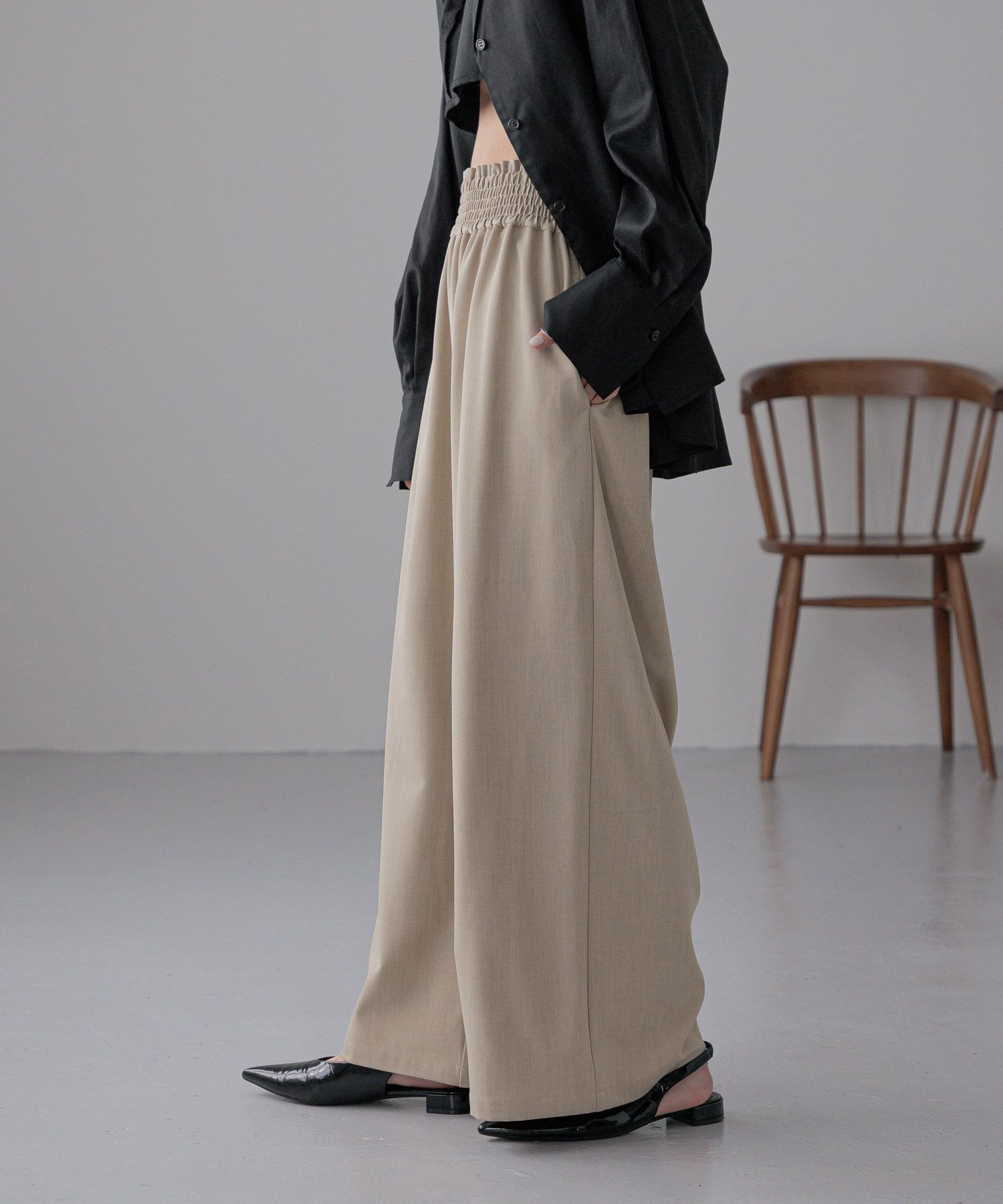 LOWRYS FARM「ギャザーワイドイージーパンツ」|チノ|