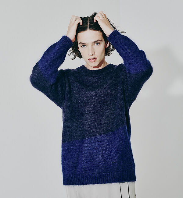 ABAHOUSE「【配色】シャギー モヘア  ニット / プルオーバー」|ニット・セーター|ダークネイビー