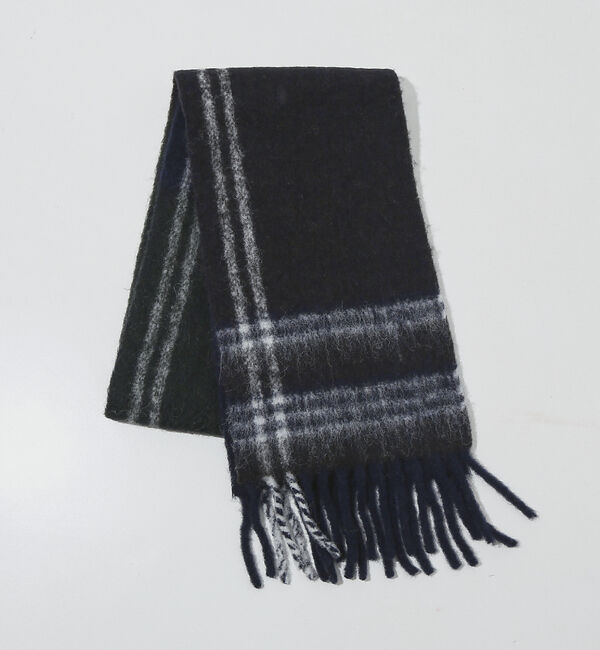ABAHOUSE「アルパカウール混 チェック柄 マフラー 幅26&times;長さ190」|マフラー|ネイビー