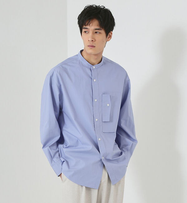 ABAHOUSE「【タクティカルポケット】タイプライター バンドカラーシャツ」|シャツ・ブラウス|サックスブルー