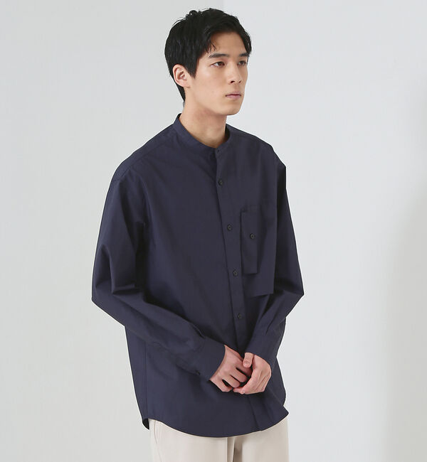 ABAHOUSE「【タクティカルポケット】タイプライター バンドカラーシャツ」|シャツ・ブラウス|ネイビー