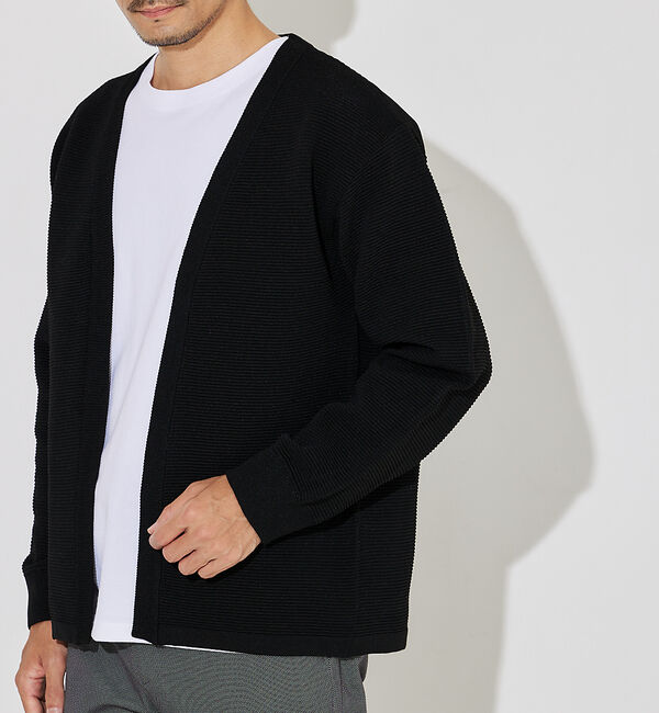 ABAHOUSE「【ウォッシャブル】リップルボーダー ボタンレス ニット カーディガン」|カーディガン|