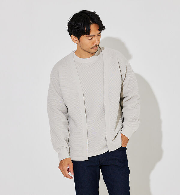 ABAHOUSE「【ウォッシャブル】リップルボーダー ボタンレス ニット カーディガン」|カーディガン|