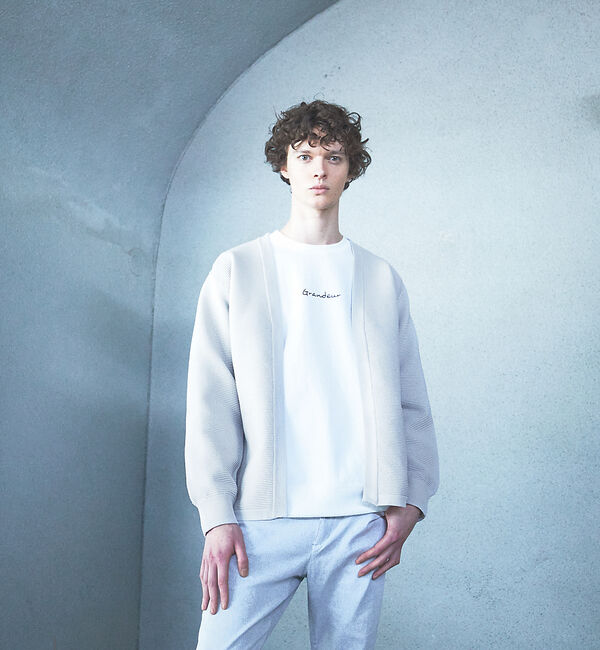 ABAHOUSE「【ウォッシャブル】リップルボーダー ボタンレス ニット カーディガン」|カーディガン|