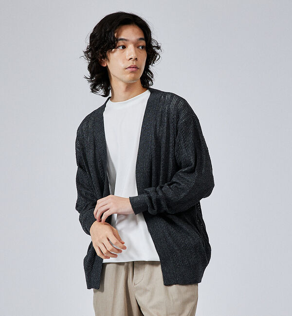 ABAHOUSE「【レース編み】ボタンレスカーディガン/ シアーカーディガン」|カーディガン|スミクロ