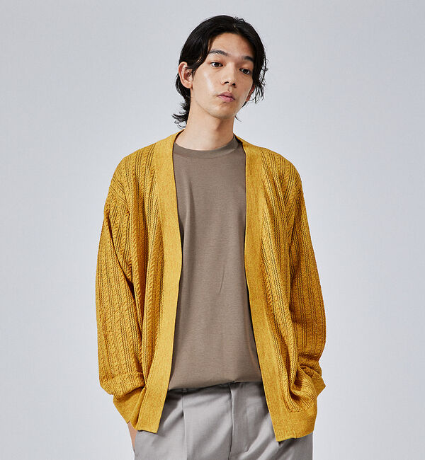 ABAHOUSE「【レース編み】ボタンレスカーディガン/ シアーカーディガン」|カーディガン|イエロー