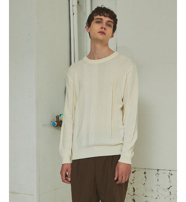 ABAHOUSE「ジオメトリック ストライプ プルオーバーニット」|ニット・セーター|オフホワイト