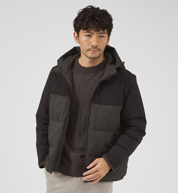 ABAHOUSE「【コンビデザイン】フード ダウン ブルゾン」|ダウン|チャコールグレー