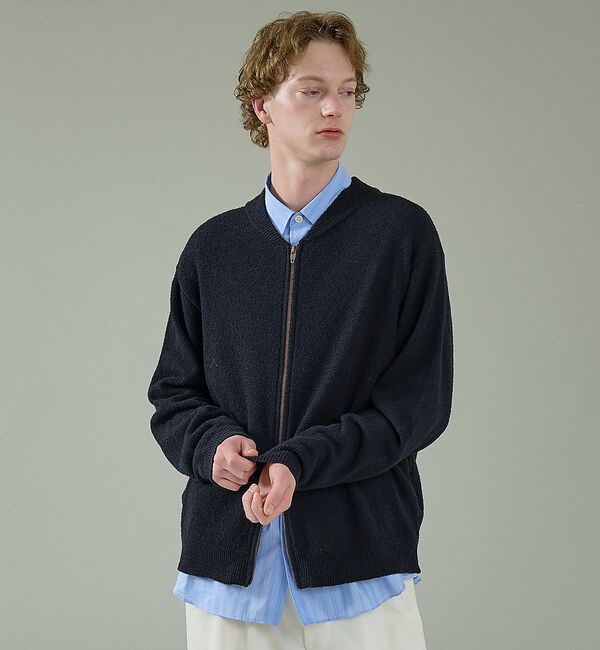 ABAHOUSE「コットンブークレー ダブルZIP ニットブルゾン / クルーカーディガン」|カーディガン|