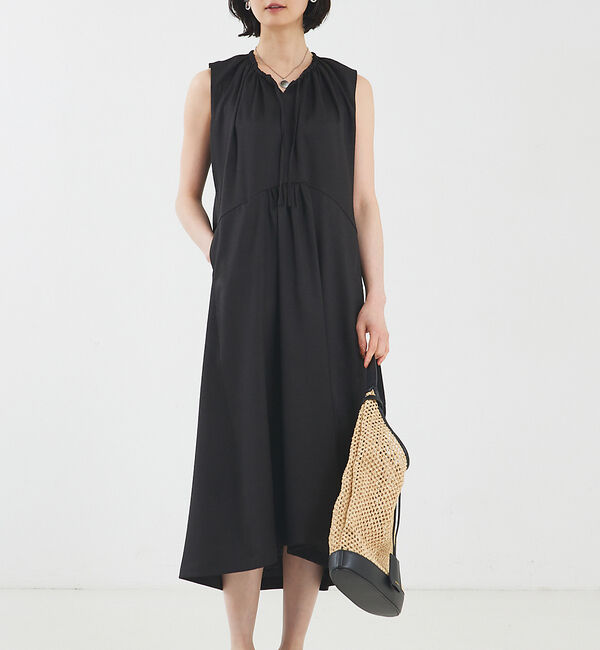 qualite「リネンライクギャザーワンピース」|ワンピース|ブラック