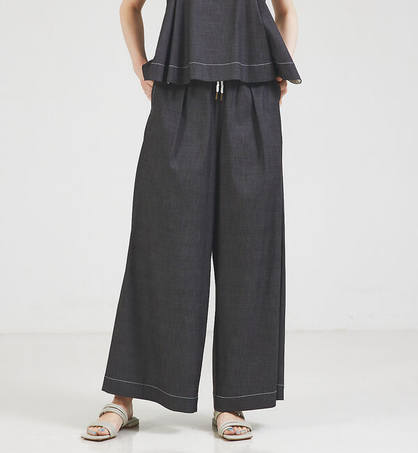 qualite「コットンリヨセルデニムワイドパンツ」|デニム|ブラック