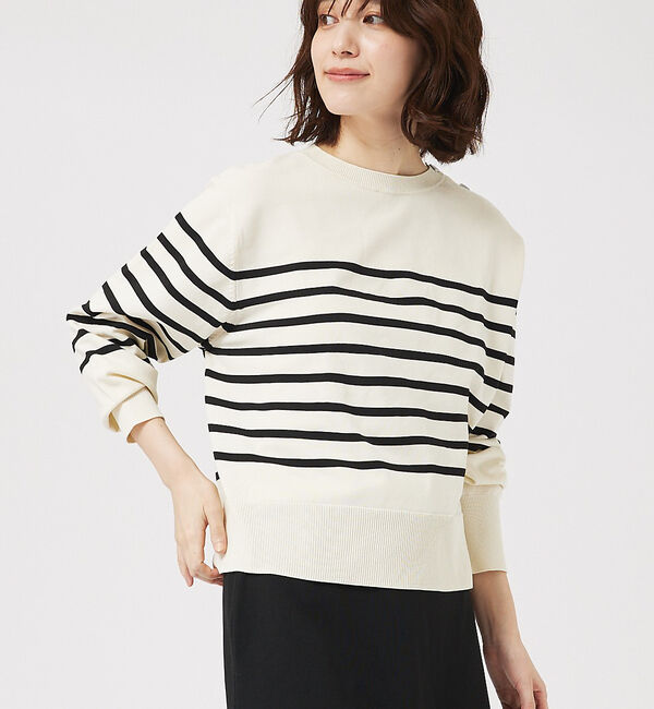 abahouse mavie「【セットアップ対応】ボーダーニットプルオーバー」|ニット・セーター|ホワイト