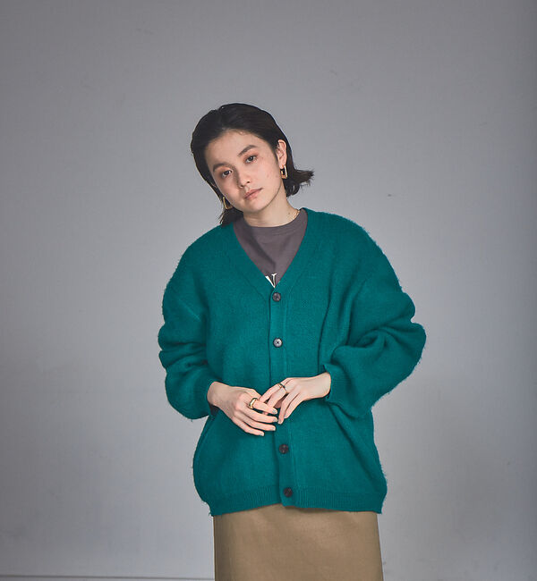 NOMINE「モヘアライク シャギーオーバーサイズ カーディガン レディース」|カーディガン|グリーン