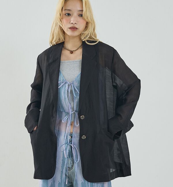 NOMINE「バックスリット シルキー シアー ジャケット」|その他|ブラック