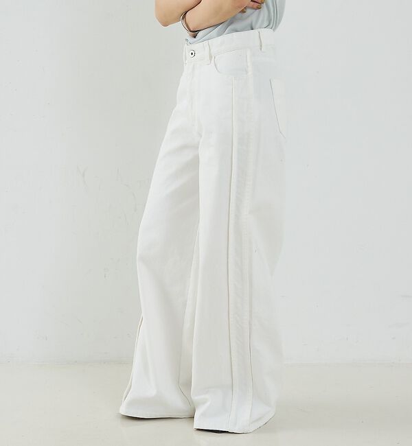 NOMINE「サイドライン ワイド デニムパンツ」|デニム|ホワイト