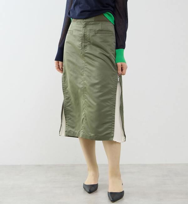 SOFFITTO「≪撥水加工≫ミリタリーデザインサイドプリーツスカート」|スカート|カーキ