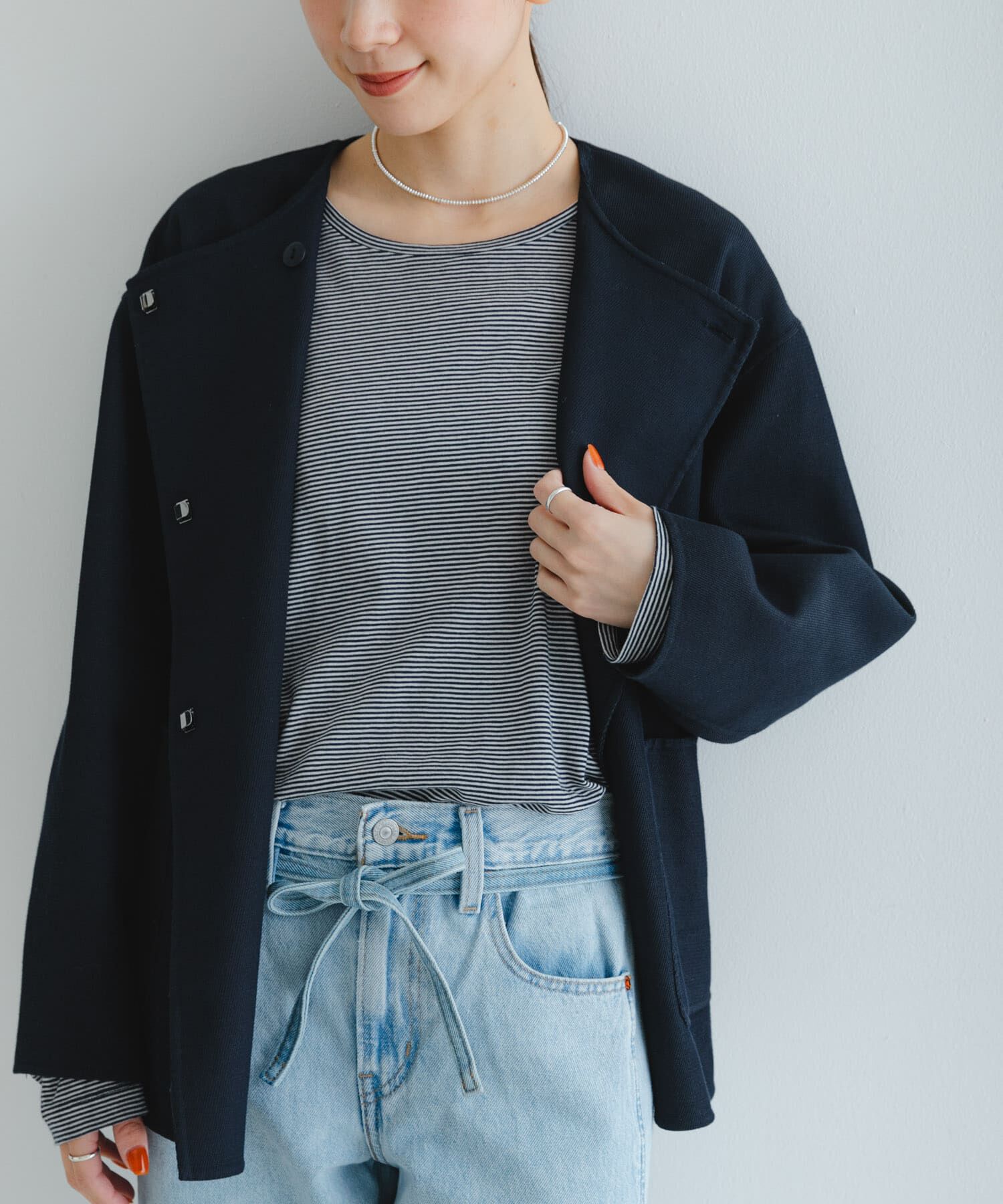 URBAN RESEARCH「ツイルノーカラーリバーコート」|ノーカラージャケット|