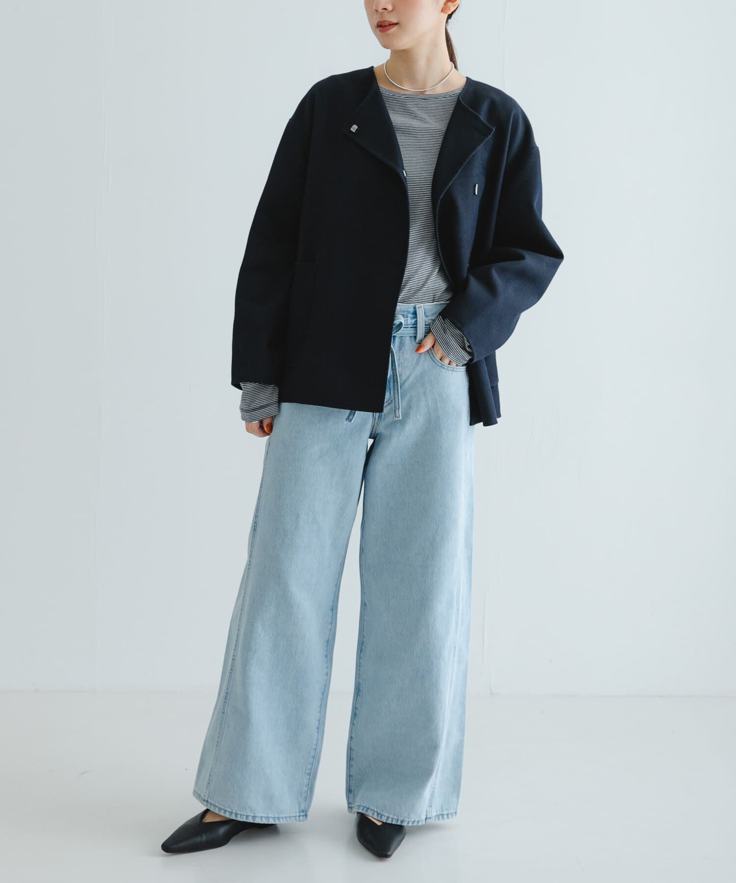 URBAN RESEARCH「ツイルノーカラーリバーコート」|ノーカラージャケット|