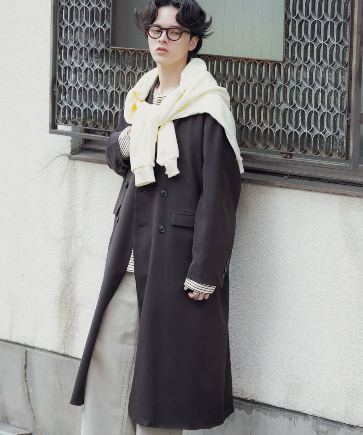 SENSE OF PLACE by URBAN RESEARCH「ダブルブレストロングコート」|ノーカラーコート|ブラウン