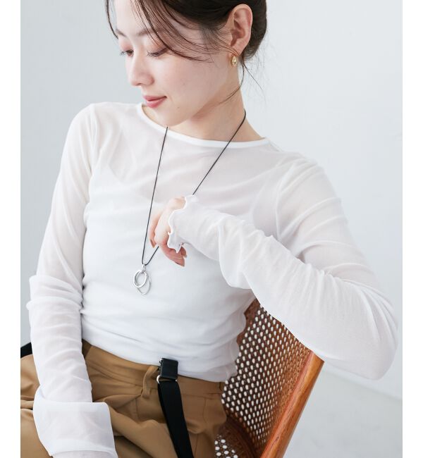 le.coeur blanc「薄手で着心地抜群！新色登場★シアークルーネックプルオーバー」|Tシャツ・カットソー|ホワイト