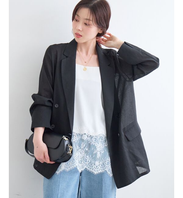  「≪手洗い可能≫リネンライクテーラードジャケット」|その他|ブラック