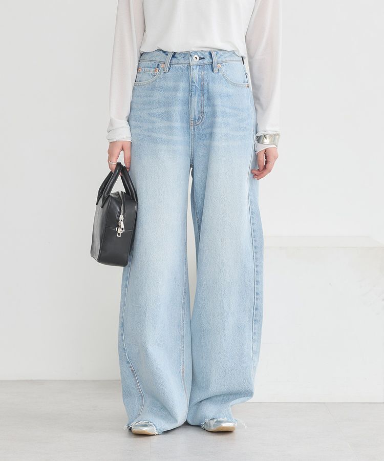 earth music&ecology「セルフカットワイドデニムパンツ」|デニム|