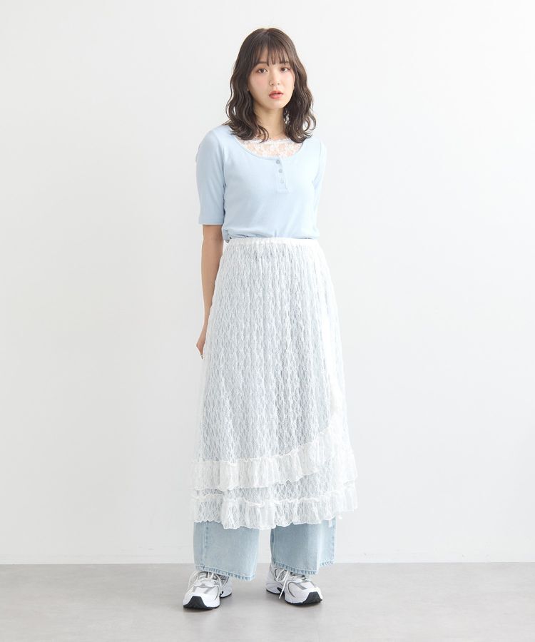 earth music&ecology「レースレイヤードリブプルオーバー」|Tシャツ・カットソー|