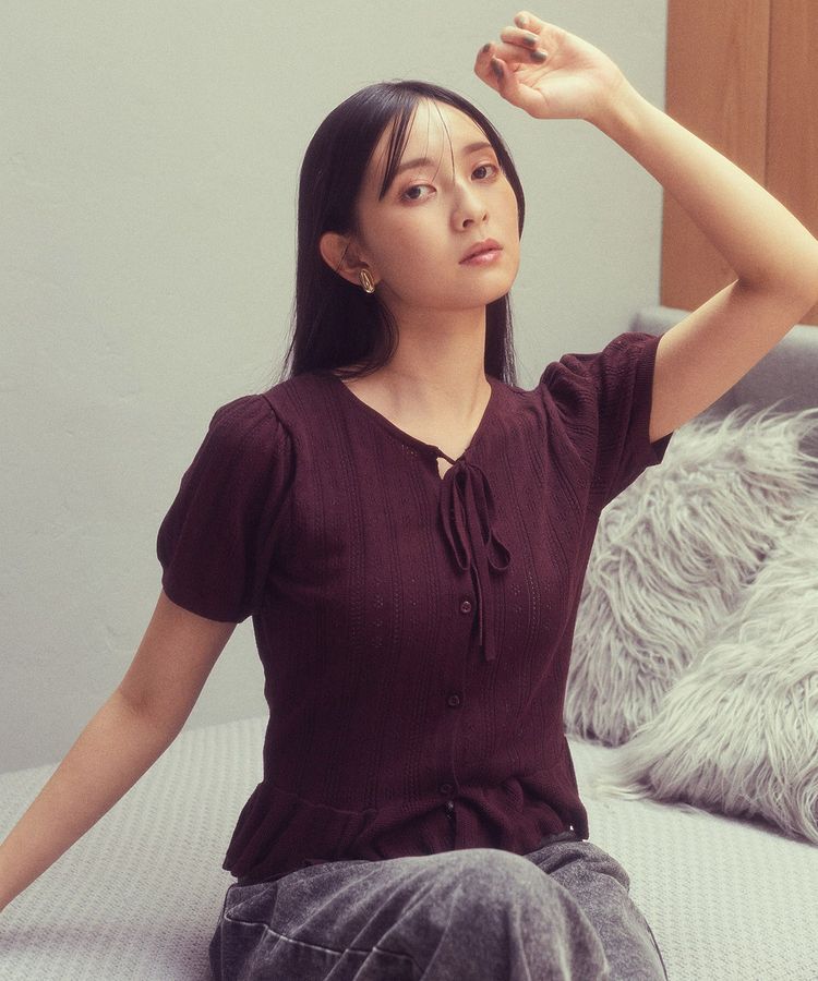 earth music&ecology「ナローリボンペプラムニットカーディガン」|カーディガン|