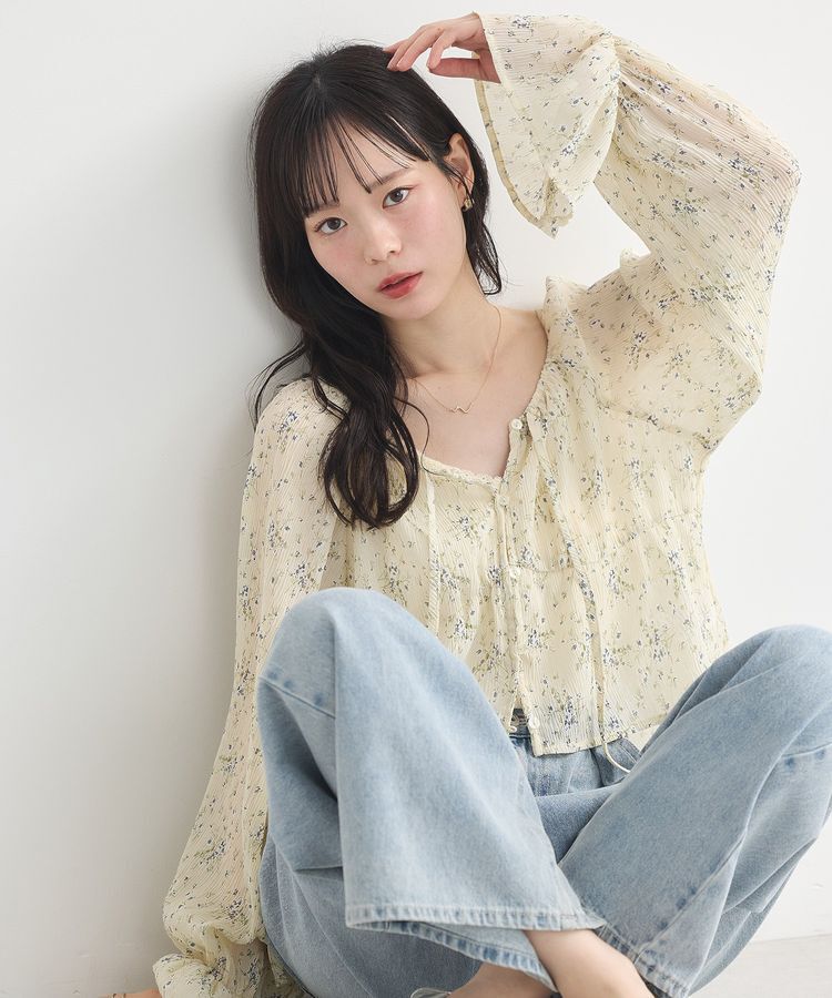 earth music&ecology「ナローリボンくしゅくしゅギャザーブラウス」|シャツ・ブラウス|