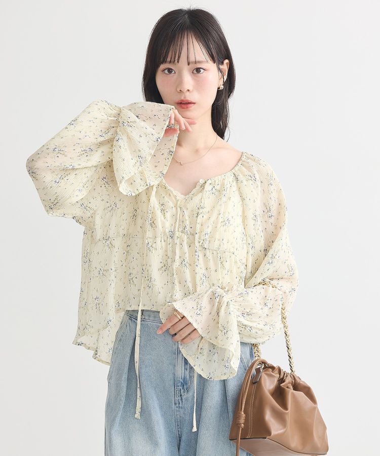 earth music&ecology「ナローリボンくしゅくしゅギャザーブラウス」|シャツ・ブラウス|