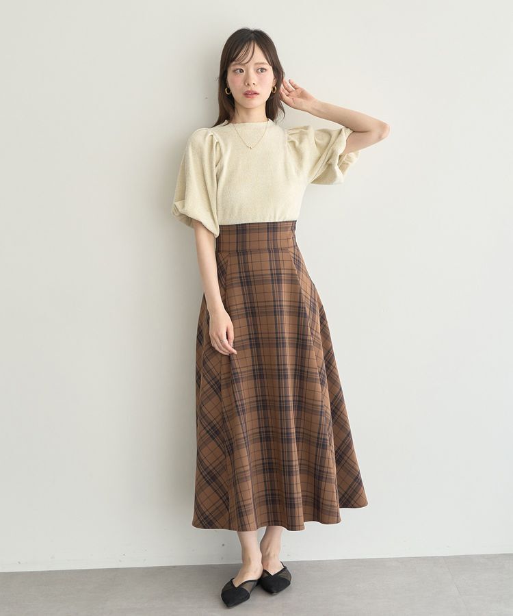 earth music&ecology「バックレースアップチェックスカート」|フレア|
