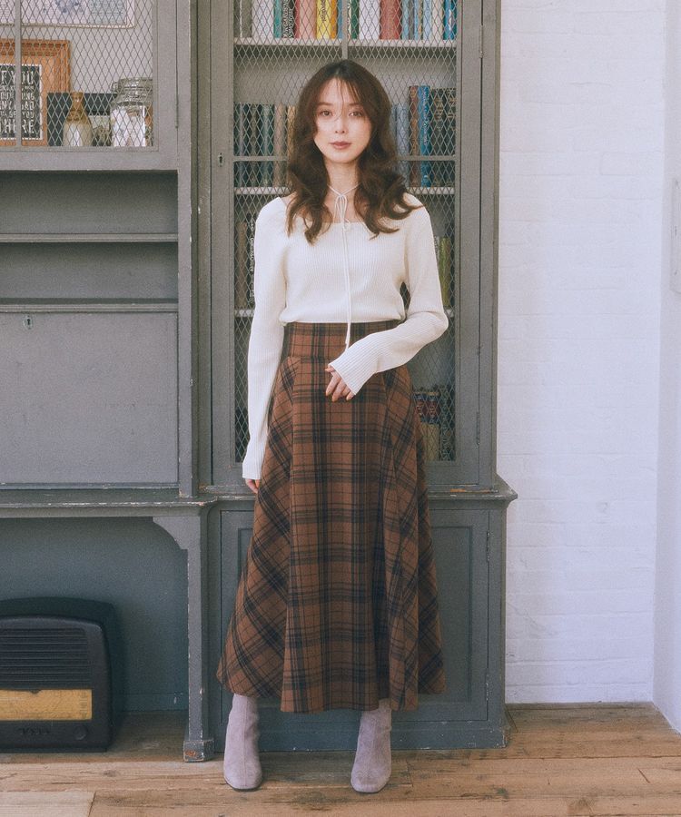 earth music&ecology「バックレースアップチェックスカート」|フレア|