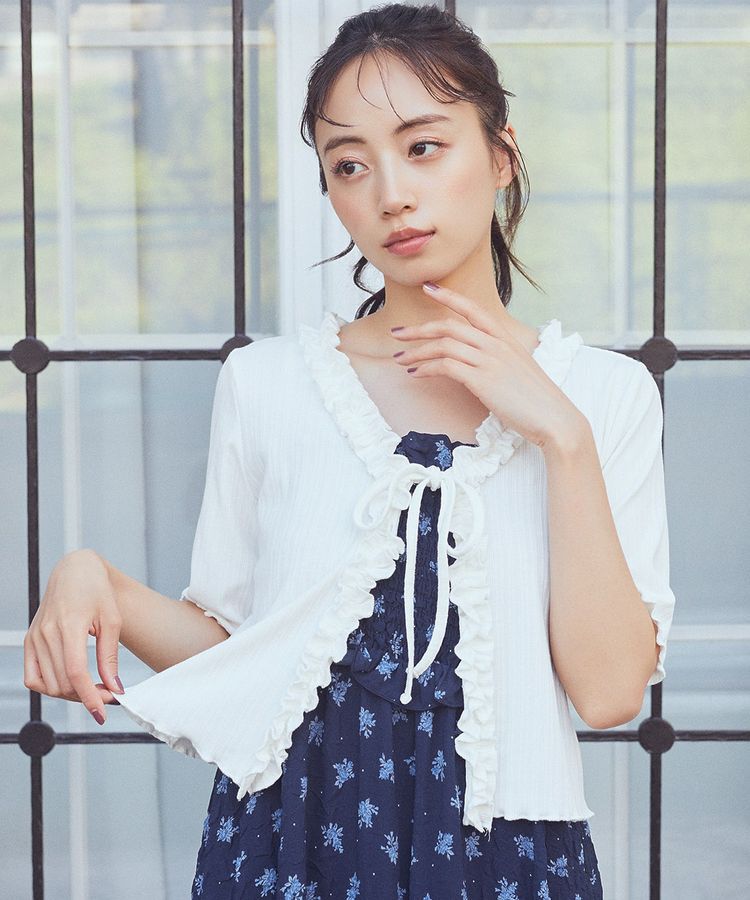 earth music&ecology「フリルカットリブカーディガン」|Tシャツ・カットソー|