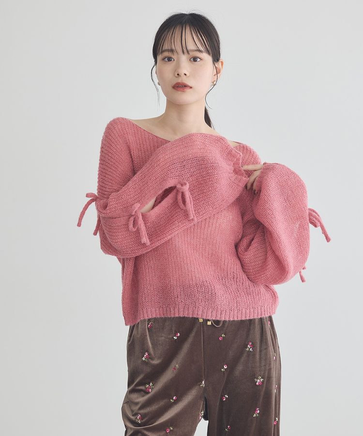 earth music&ecology「サイドリボン透かしニットプルオーバー」|ニット・セーター|