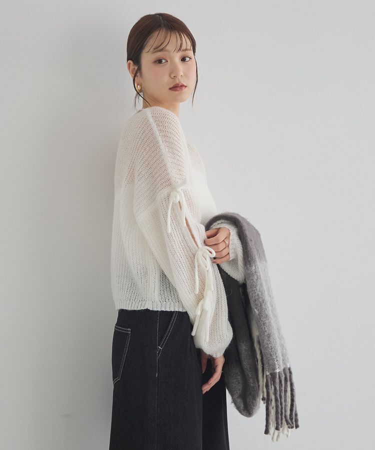 earth music&ecology「サイドリボン透かしニットプルオーバー」|ニット・セーター|