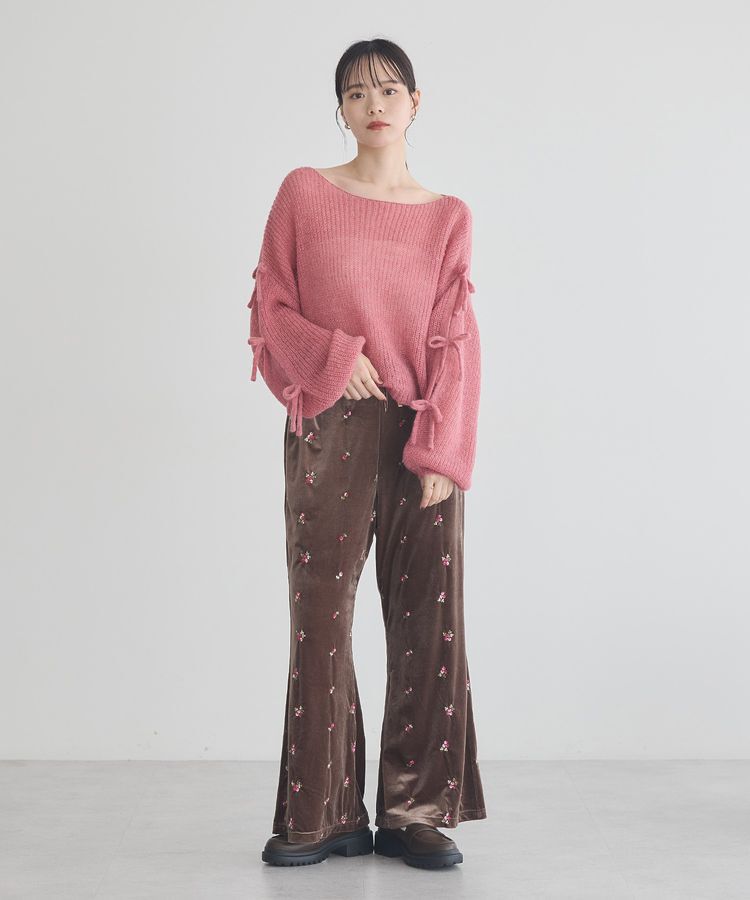 earth music&ecology「サイドリボン透かしニットプルオーバー」|ニット・セーター|