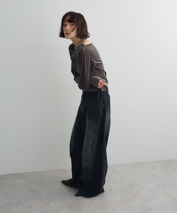 AnriettMusee「シアーベロアオフショル長袖プルオーバー」|Tシャツ・カットソー|