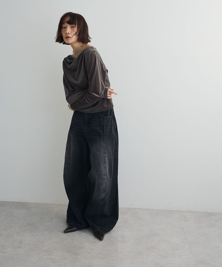 AnriettMusee「シアーベロアオフショル長袖プルオーバー」|Tシャツ・カットソー|