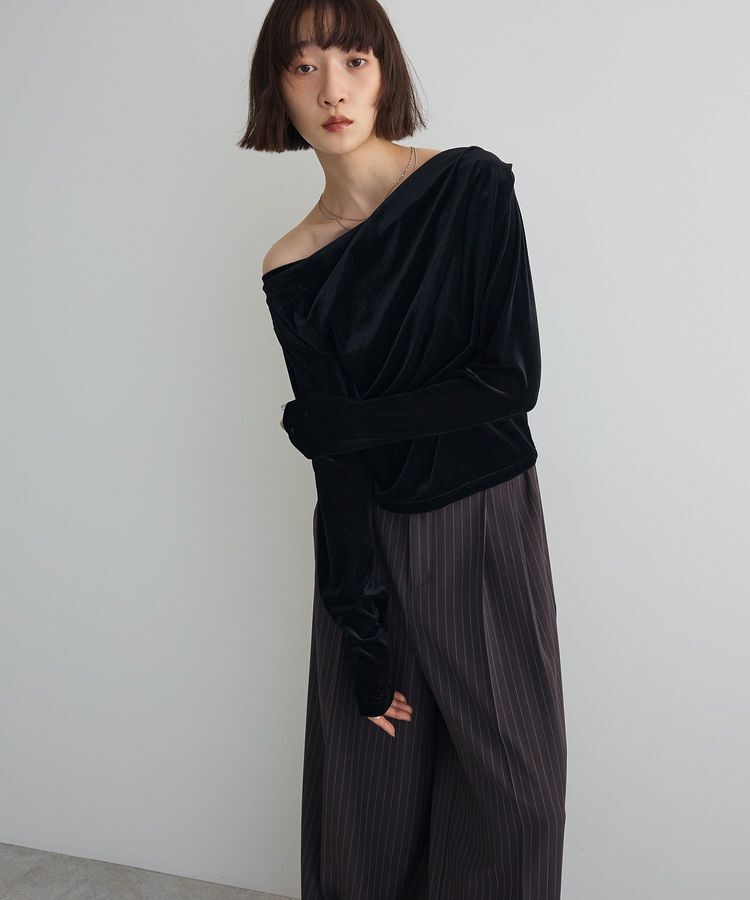 AnriettMusee「シアーベロアオフショル長袖プルオーバー」|Tシャツ・カットソー|