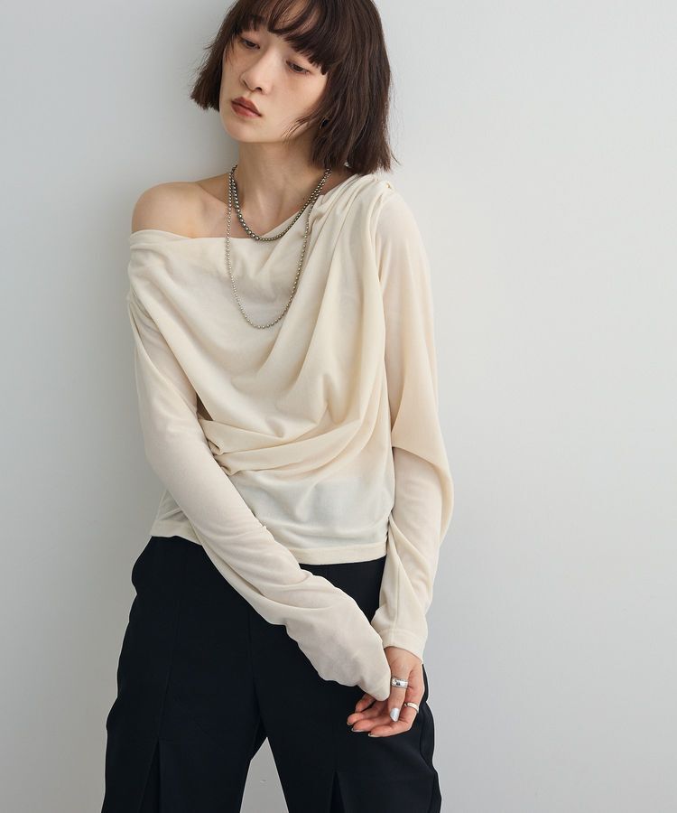 AnriettMusee「シアーベロアオフショル長袖プルオーバー」|Tシャツ・カットソー|