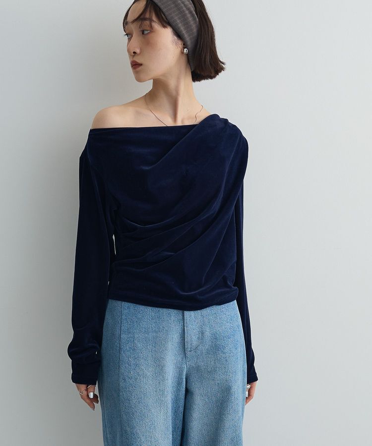 AnriettMusee「シアーベロアオフショル長袖プルオーバー」|Tシャツ・カットソー|