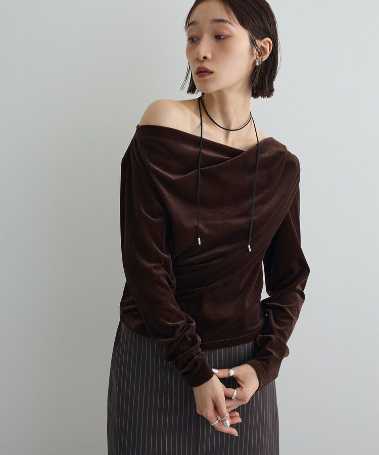 AnriettMusee「シアーベロアオフショル長袖プルオーバー」|Tシャツ・カットソー|Brown