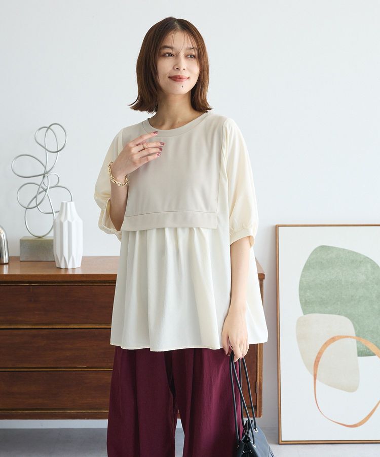 Green Parks「ベスト風7分袖ドッキングプルオーバー」|Tシャツ・カットソー|