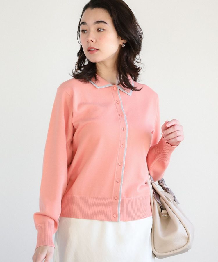Green Parks「ここちニット衿付き配色プルオーバー」|ニット・セーター|Pink
