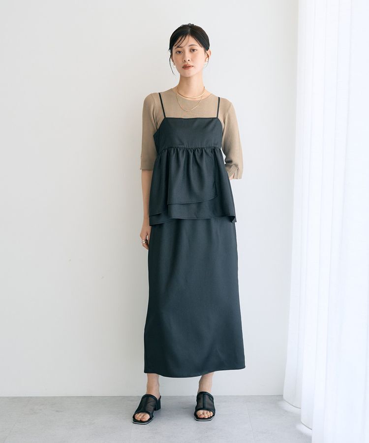 YECCA VECCA「シャイニーロングスカート」|タイト|