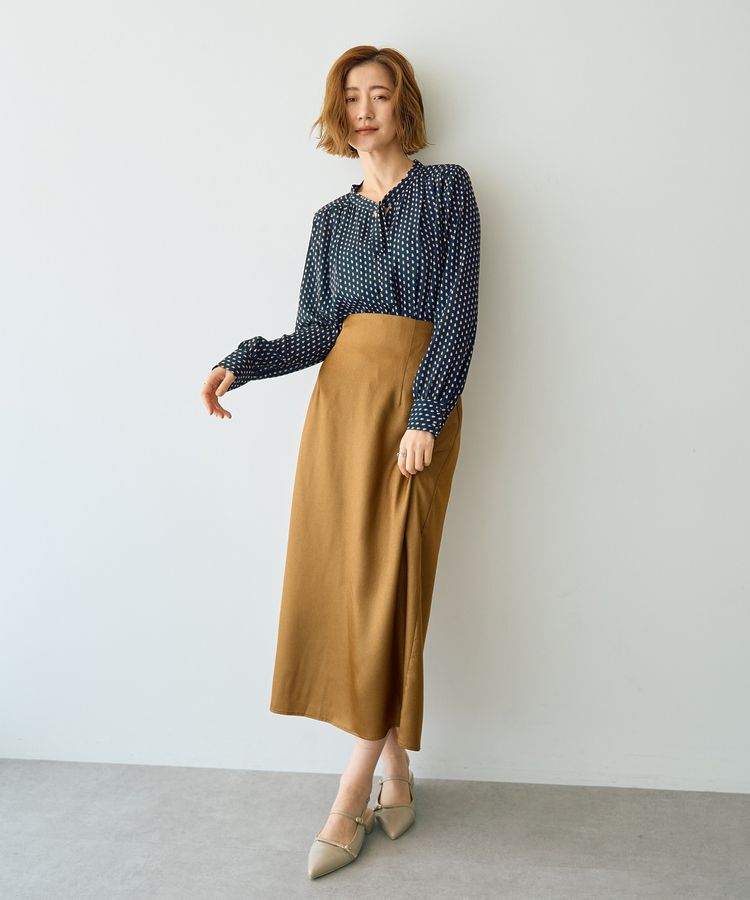 YECCA VECCA「シャイニーロングスカート」|タイト|